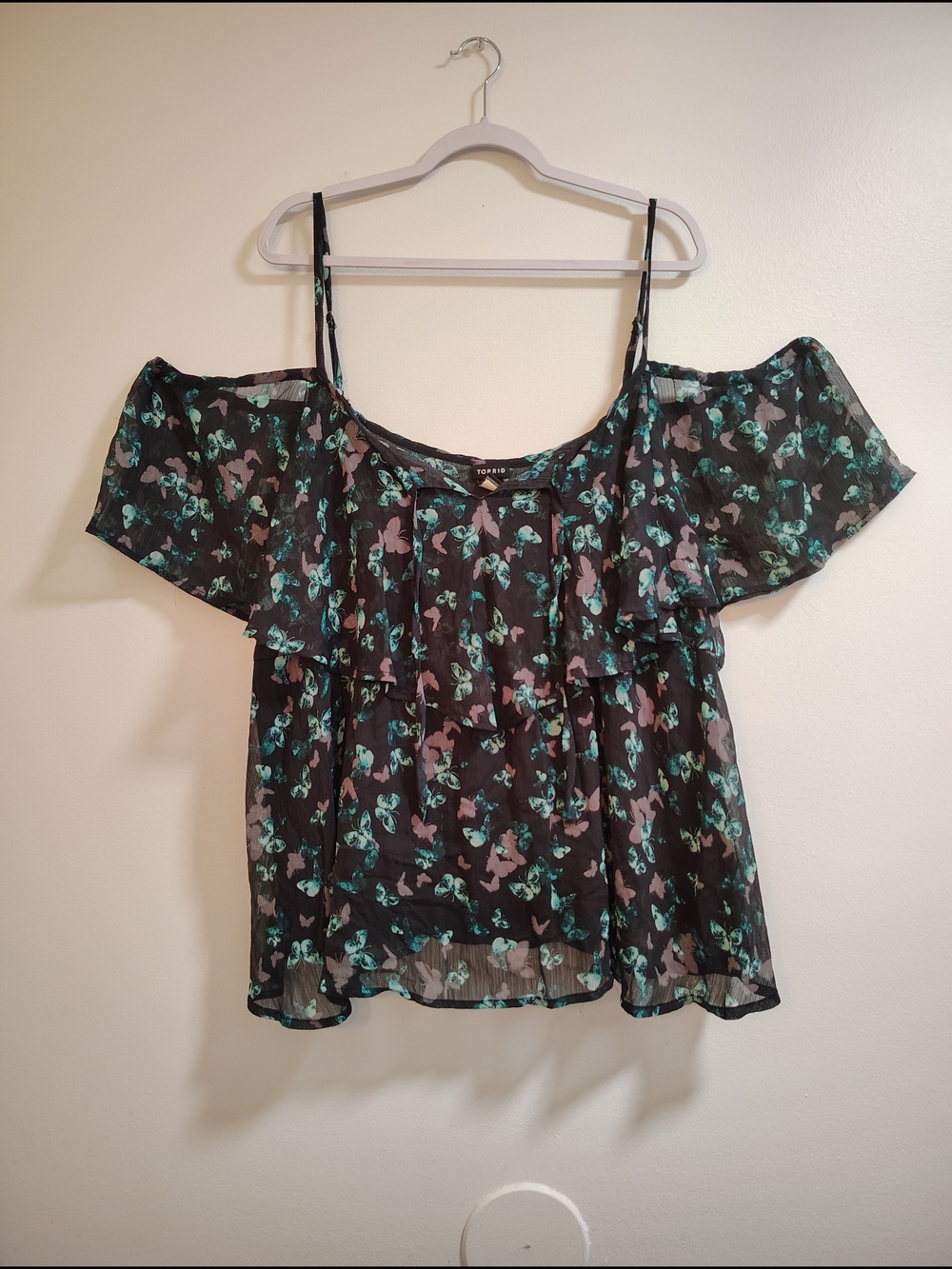 Torrid Black Butterfly Cold-Shoulder Ruffle Top